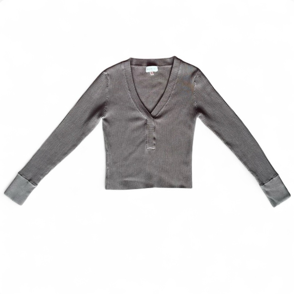 Promise Gray Ribbed Henley Top